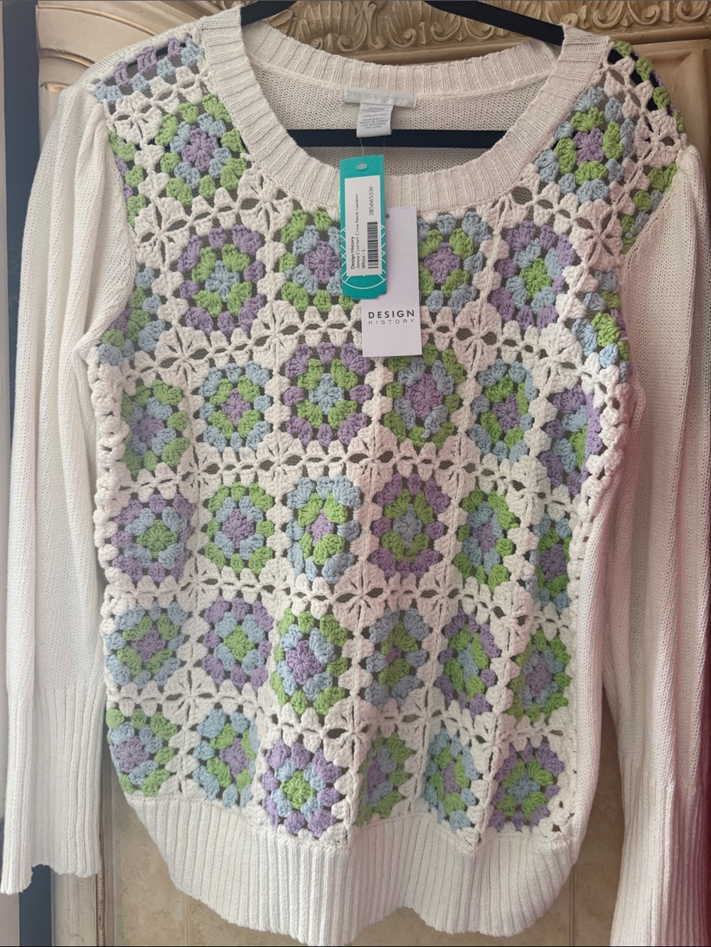 Design History Cream Crochet Front Sweater with Pastel Accents